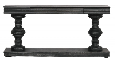 Product photograph of Distressed Black Painted Wooden 2 Drawer Console Table from Choice Furniture Superstore