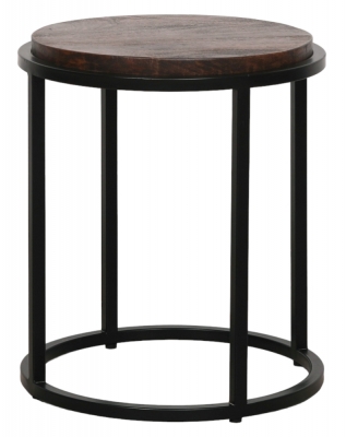 Industrial Style Wooden Top With Black Metal Side Table