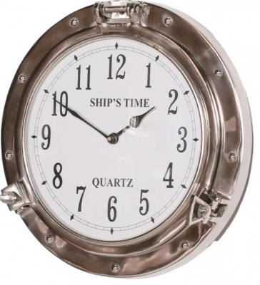 Product photograph of Polished Port Hole Ships Wall Clock - 38cm X 38cm from Choice Furniture Superstore