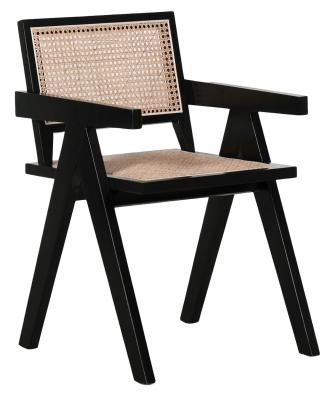 Set Of 2 Black Painted Rattan Dining Arm Chair