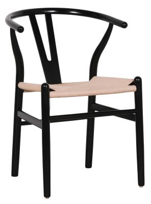 Set Of 2 Wishbone Black Painted Wooden Dining Chair