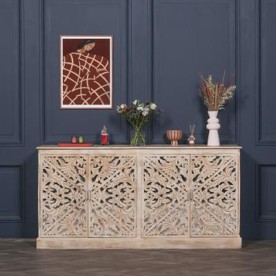 Ornate Mango Wood Carved 4 Door Large Sideboard 190cm