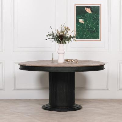 Black Mango Wood 6 Seater Round Pedestal Dining Table 150cm