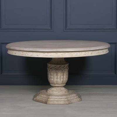 Distressed White Cedar 6 Seater Round Pedestal Dining Table 145cm