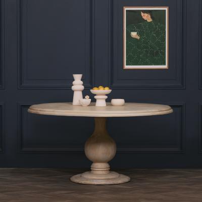 Linda Grey Washed Mango Wood 6 Seater Round Pedestal Dining Table 152cm