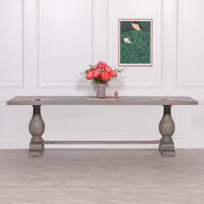 Rustic Grey Washed Mango Wood 12 Seater Double Pedestal Dining Table 260cm