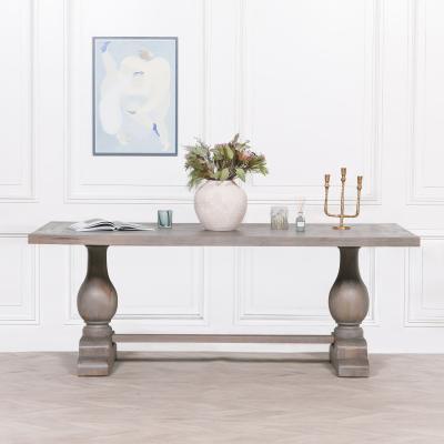Rustic Grey Washed Mango Wood 8 Seater Double Pedestal Dining Table 210cm