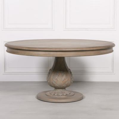 Rustic Washed Wood 6 Seater Round Pedestal Dining Table 150cm