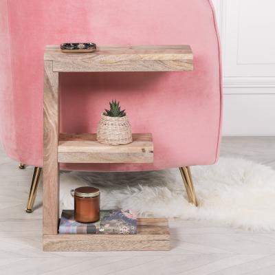 Wooden E Shelf Occasional Side Table