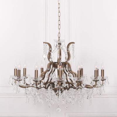 French Style Antique Gold 12 Branch Shallow Cut Glass Chandelier