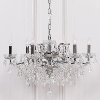 French Style Chrome 6 Branch Shallow Cut Glass Chandelier