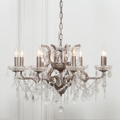 French Style Silver 8 Branch Shallow Cut Glass Chandelier
