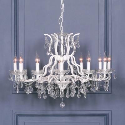 French Style White 12 Branch Shallow Cut Glass Chandelier