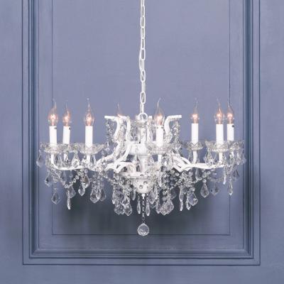 French Style White 8 Branch Shallow Cut Glass Chandelier
