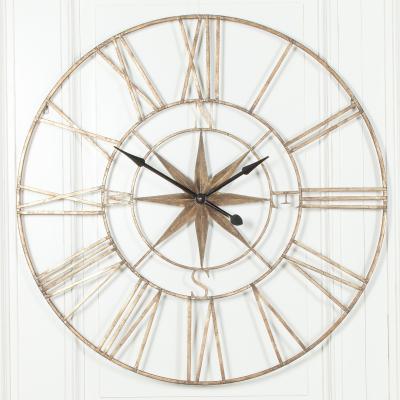 Extra Large Rustic Metal Compass Round Wall Clock