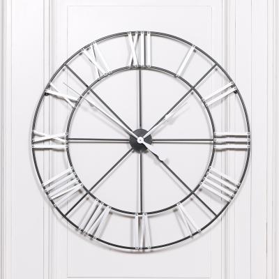 Silver Metal Large Round Wall Clock