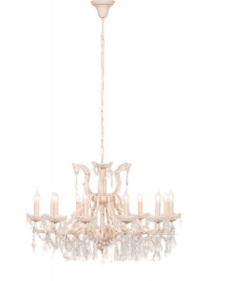 Product photograph of French Style Large Peach Cream 12 Branch Shallow Cut Glass Chandelier from Choice Furniture Superstore