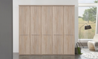 Product photograph of Dakar2 5 Door Wardrobe In Rustic Oak With Silver Handles - W 250cm from Choice Furniture Superstore