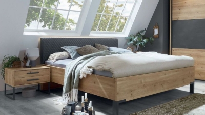 Product photograph of Breda Bianco Oak Bed With Upholstered Cushion Headboard from Choice Furniture Superstore