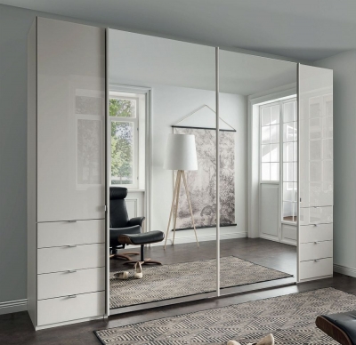 Product photograph of Nizza White 2 Door Glass Combi Hinged And 2 Mirror Door Sliding Wardrobe - 300cm from Choice Furniture Superstore