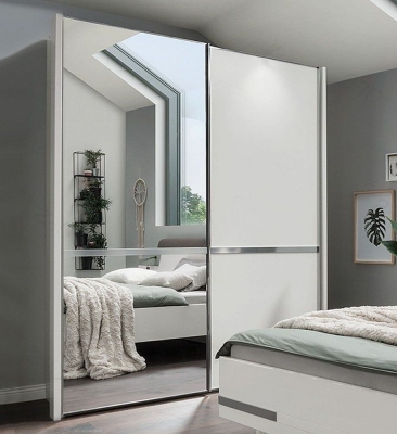 Product photograph of Arktis White 2 Door Sliding Wardrobe With 1 Left Mirror Front - 200cm from Choice Furniture Superstore