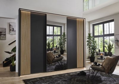 Product photograph of Wiemann Denver Sliding Wardrobe In Mirror Front And Bianco Oak Decking from Choice Furniture Superstore