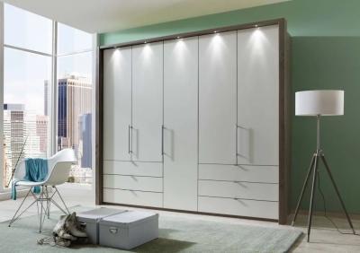 Loft Bifoldpanorama 5 Door 5 Drawer Functional Magnolia Glass Wardrobe