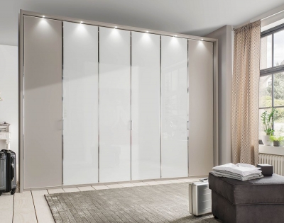 Product photograph of All In 6 Door Wardrobe In Pebble Grey And White Glass - W 300cm from Choice Furniture Superstore