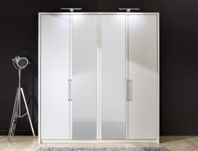 Product photograph of Wiemann Berlin 200cm White Glass 4 Door Wardrobe from Choice Furniture Superstore