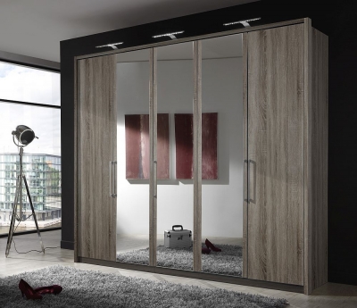 Product photograph of Wiemann Berlin 5 Door Mirror Wardrobe In Dark Rustic Oak - W 250cm from Choice Furniture Superstore