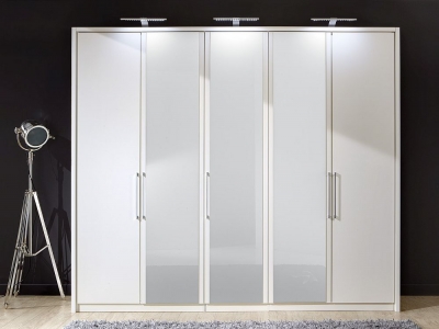 Product photograph of Berlin 5 Door Wardrobe In White Glass - W 250cm from Choice Furniture Superstore