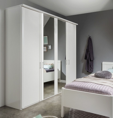 Product photograph of Wiemann Bern 200cm White 4 Door Mirror Wardrobe from Choice Furniture Superstore