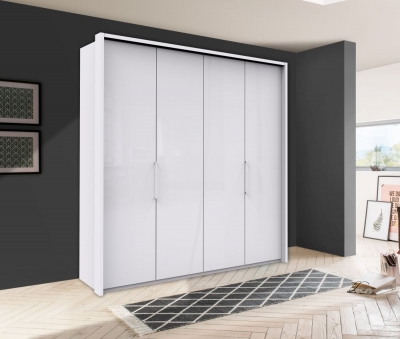 Product photograph of Kansas 4 Door Bi-fold Wardrobe In White Glass - W 200cm from Choice Furniture Superstore