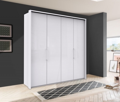 Product photograph of Wiemann Kansas 4 Door Bi-fold Wardrobe In White Glass from Choice Furniture Superstore