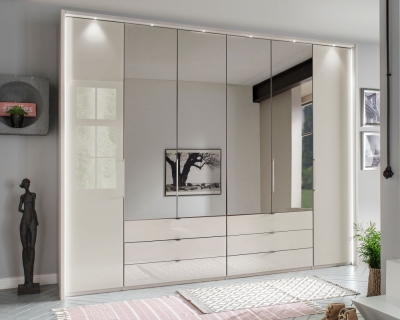 Product photograph of Kansas 6 Door Bi-fold Combi Wardrobe In Champagne Glass - W 300cm from Choice Furniture Superstore