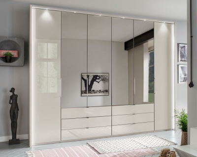 Product photograph of Wiemann Kansas 300cm Champagne Glass 6 Door Bi-fold Combi Wardrobe from Choice Furniture Superstore