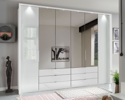 Product photograph of Kansas 6 Door Bi-fold Combi Wardrobe In White Glass - W 300cm from Choice Furniture Superstore