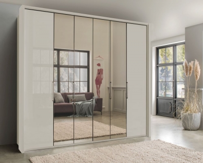 Product photograph of Kansas 6 Door Bi-fold Mirror Wardrobe In Champagne Glass - W 250cm from Choice Furniture Superstore