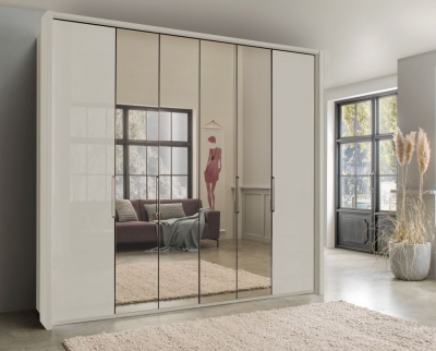 Product photograph of Kansas 5 Door Bi-fold Mirror Wardrobe In Champagne Glass - W 250cm from Choice Furniture Superstore