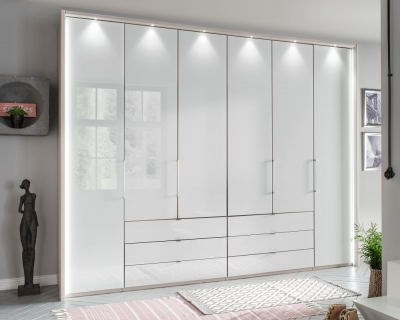 Product photograph of Wiemann Kansas 6 Door Bi-fold Wardrobe In Champagne And White Glass - W 300cm from Choice Furniture Superstore