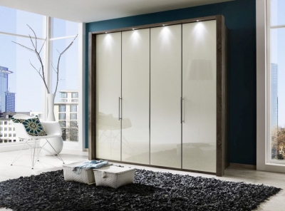 Product photograph of Wiemann Loft 4 Door Bi Fold Wardrobe In Magnolia Glass And Oak Carcase from Choice Furniture Superstore