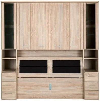 Image of Luxor 3+4 Overbed Unit with 33cm Occasional Element and Bedding Box in Rustic Oak - W 215