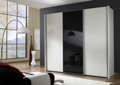 Product photograph of Miami 3 Door Sliding Wardrobe In White And Black Glass - W 250cm from Choice Furniture Superstore