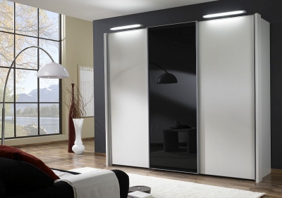 Product photograph of Miami 3 Door Wardrobe In White And Black Glass - W 280cm from Choice Furniture Superstore
