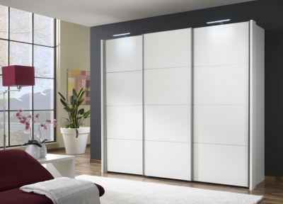 Product photograph of Miami 3 Door Sliding Wardrobe In White With 4 Panel - W 250cm from Choice Furniture Superstore