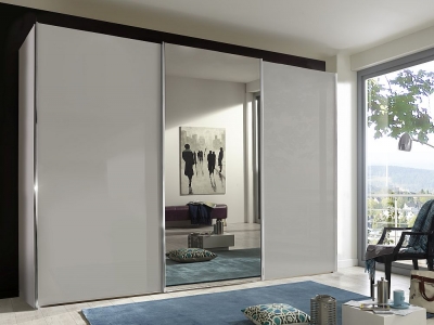 Miami Plus 3 Door Mirror Sliding Wardrobe in White and Champagne Glass - W 300cm