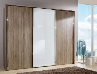 Product photograph of Miami Plus 3 Door Sliding Wardrobe In Oak And White Glass - W 300cm from Choice Furniture Superstore