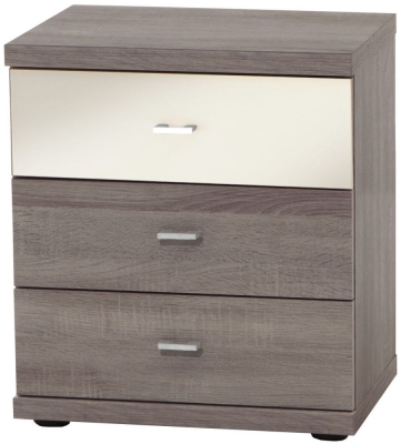 Product photograph of Miro 3 Drawer Magnolia Glass Top Drawer Bedside Cabinet In Dark Rustic Oak With Silver Handle from Choice Furniture Superstore
