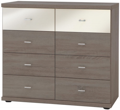 Product photograph of Miro 8 Drawer Magnolia Glass Top Drawer Chest In Dark Rustic Oak With Chrome Handle from Choice Furniture Superstore