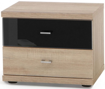 Product photograph of Miro 2 Drawer Black Glass Top Drawer Bedside Cabinet In Rustic Oak With Silver Handle from Choice Furniture Superstore